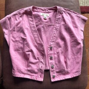 Madewell Bright Pink Button-Front Crop denim top